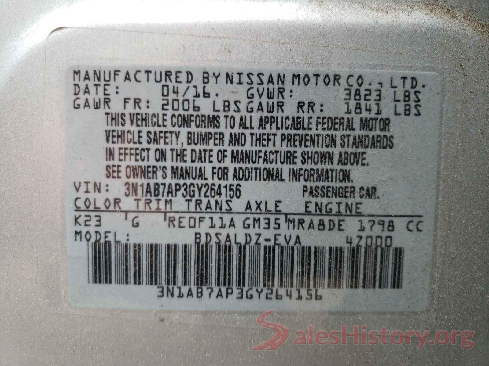 3N1AB7AP3GY264156 2016 NISSAN SENTRA