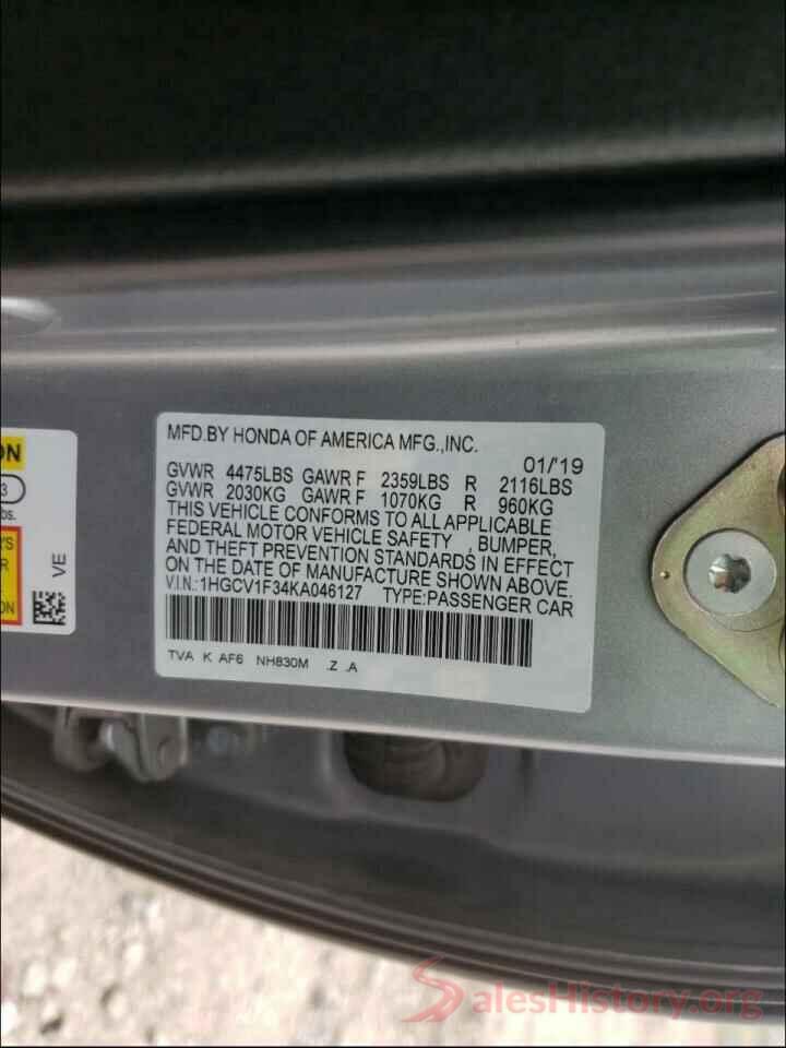 1HGCV1F34KA046127 2019 HONDA ACCORD