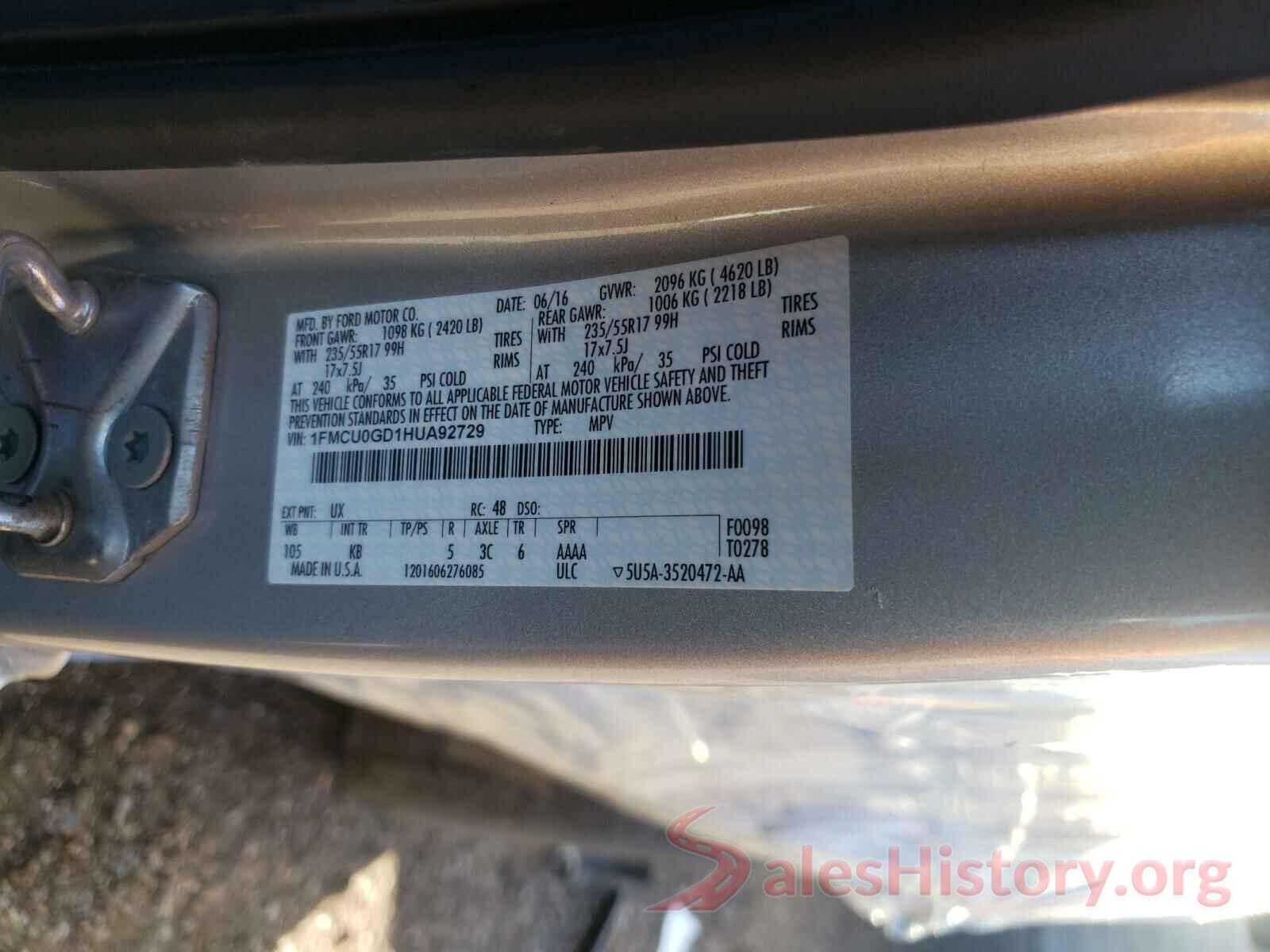 1FMCU0GD1HUA92729 2017 FORD ESCAPE