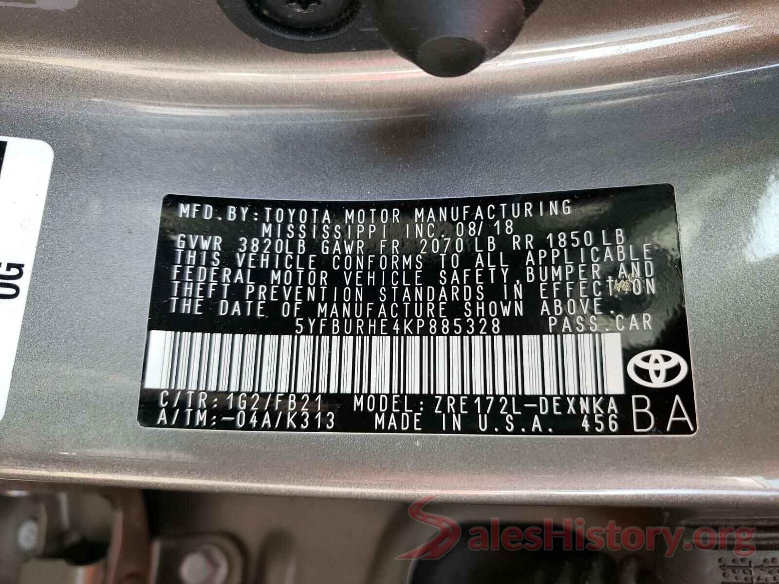 5YFBURHE4KP885328 2019 TOYOTA COROLLA