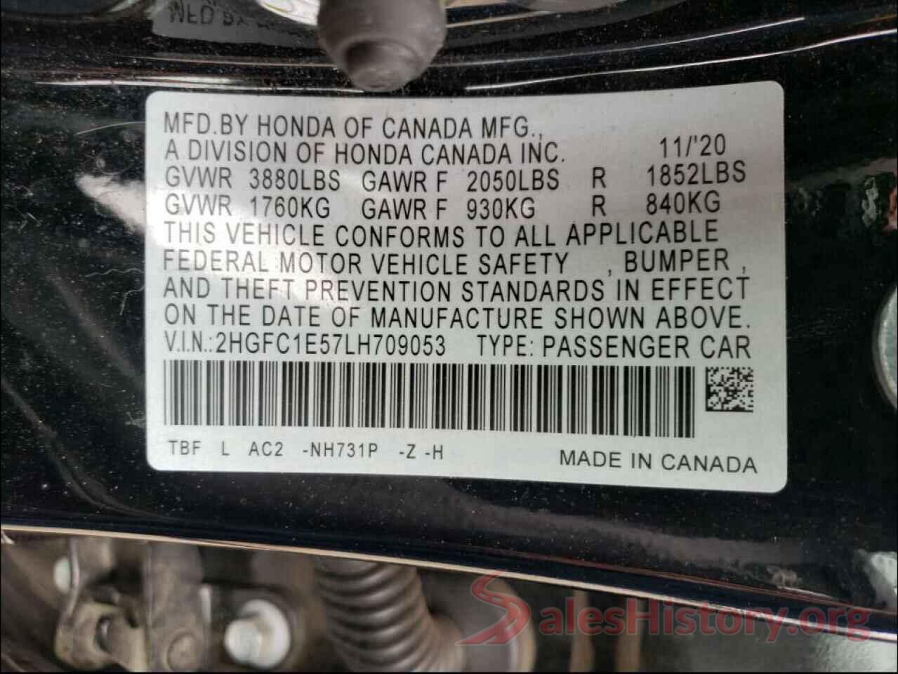 2HGFC1E57LH709053 2020 HONDA CIVIC