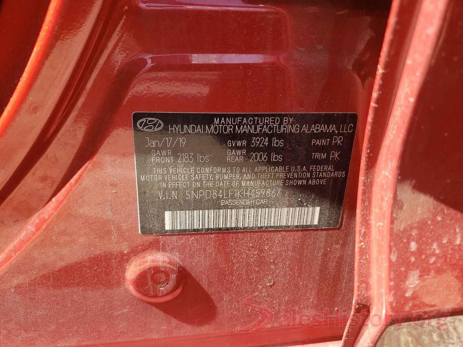 5NPD84LF1KH459867 2019 HYUNDAI ELANTRA