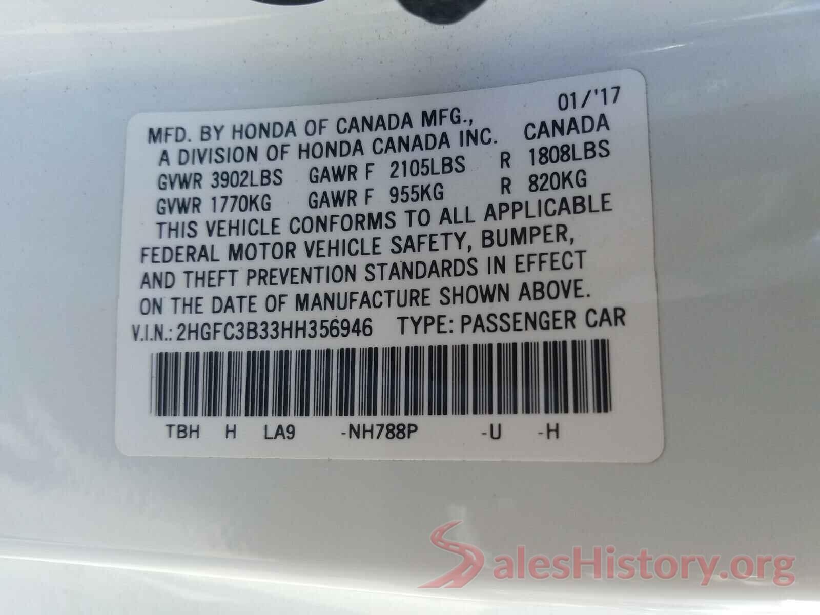 2HGFC3B33HH356946 2017 HONDA CIVIC