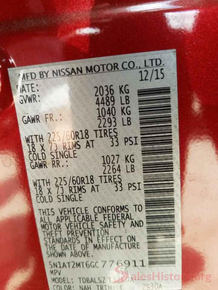 5N1AT2MT6GC776911 2016 NISSAN ROGUE