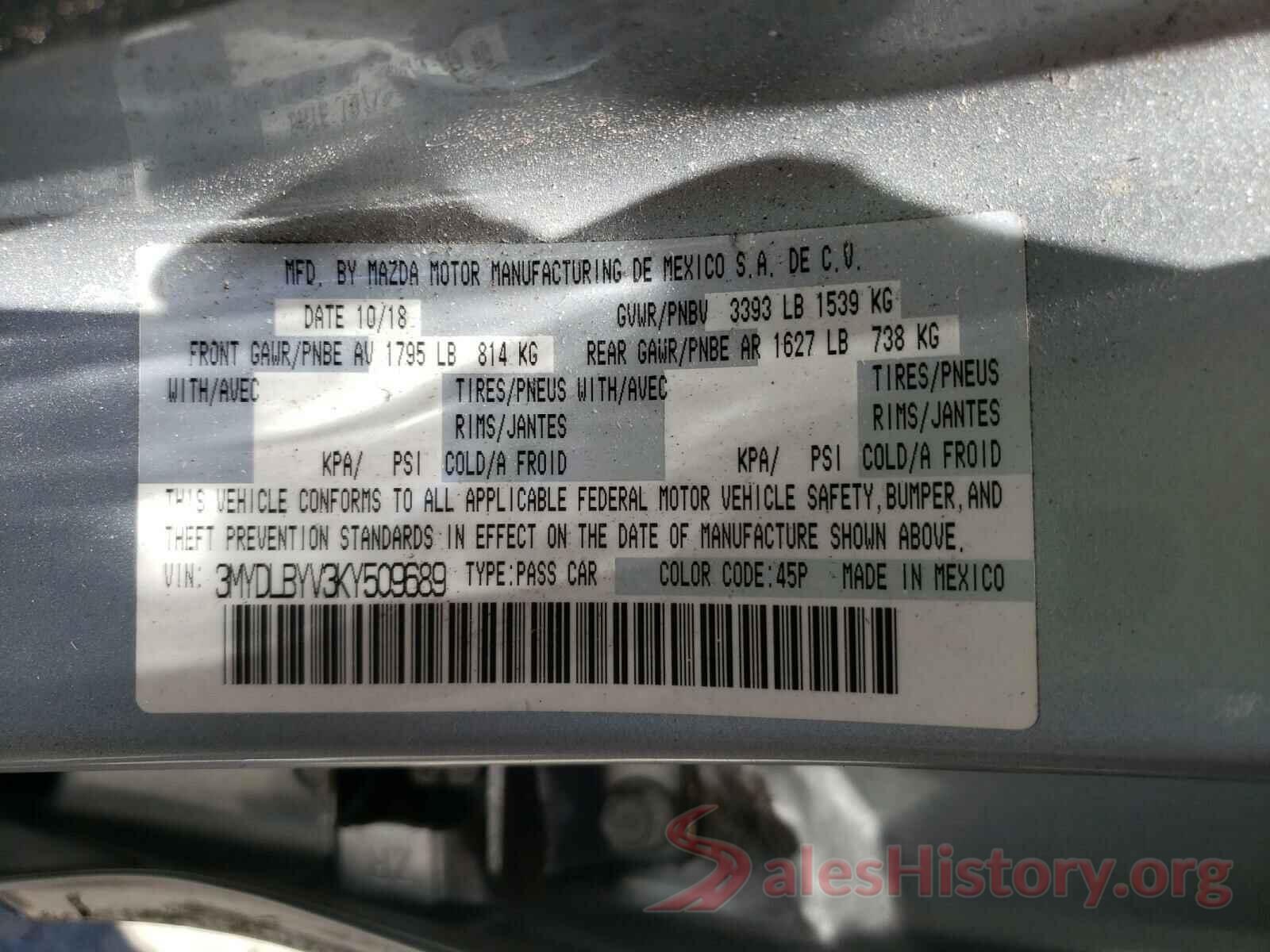 3MYDLBYV3KY509689 2019 TOYOTA YARIS