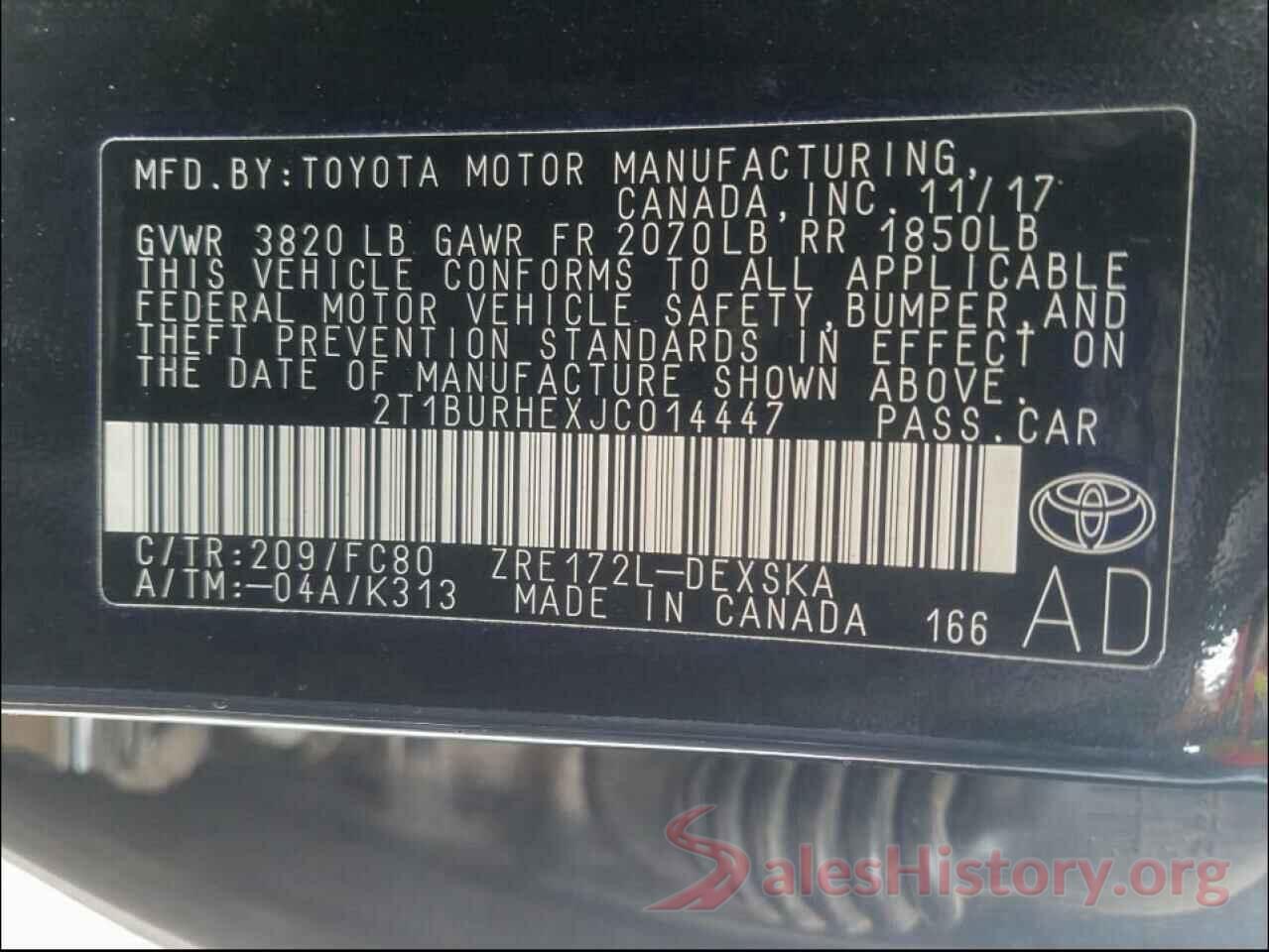 2T1BURHEXJC014447 2018 TOYOTA COROLLA