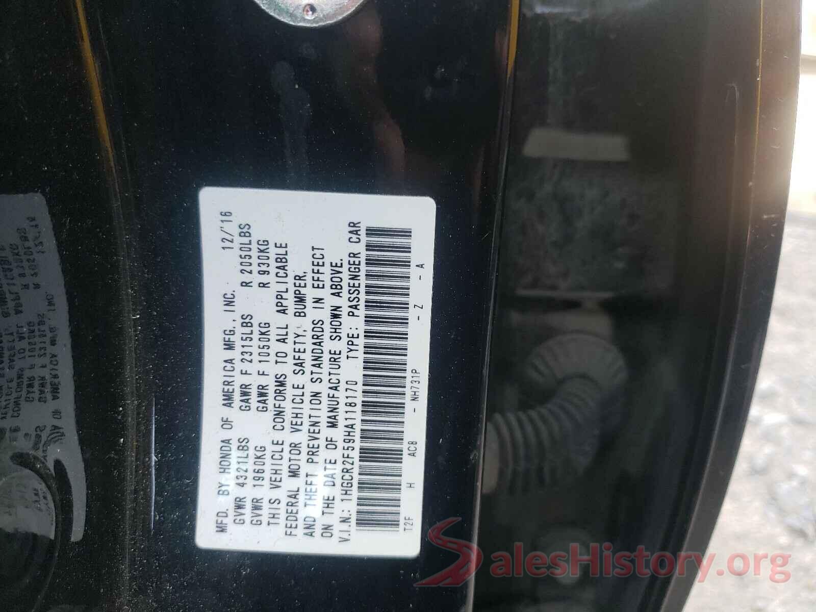 1HGCR2F59HA118170 2017 HONDA ACCORD