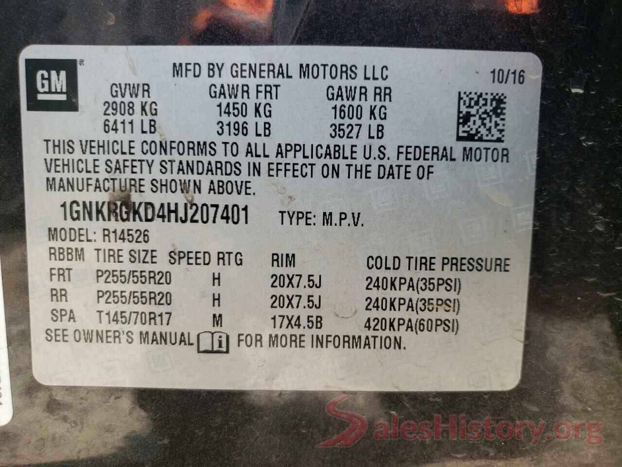 1GNKRGKD4HJ207401 2017 CHEVROLET TRAVERSE