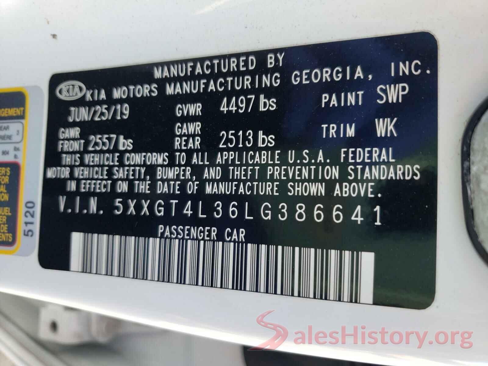 5XXGT4L36LG386641 2020 KIA OPTIMA