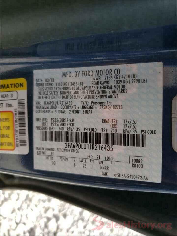 3FA6P0LU1JR216435 2018 FORD FUSION