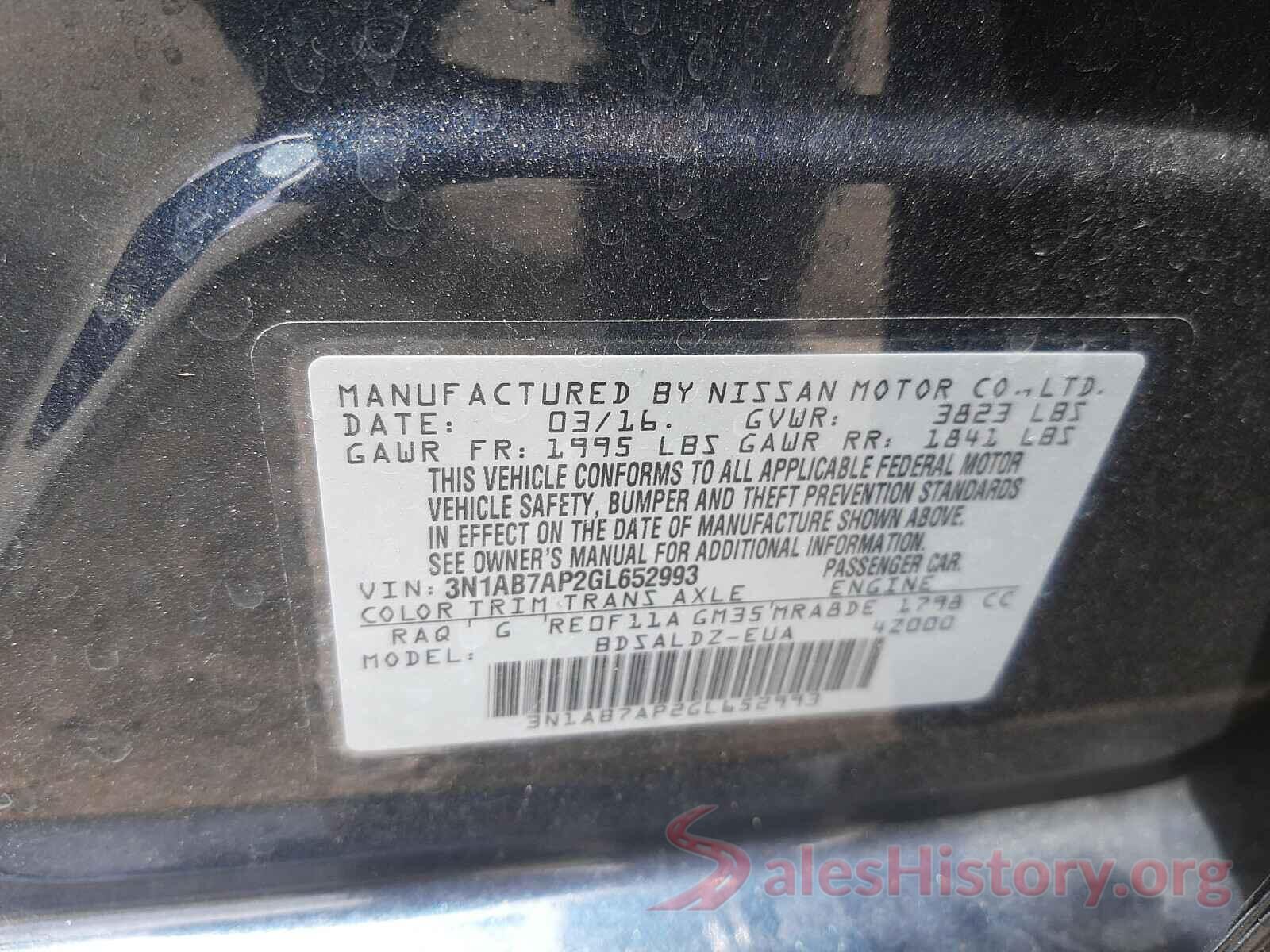 3N1AB7AP2GL652993 2016 NISSAN SENTRA