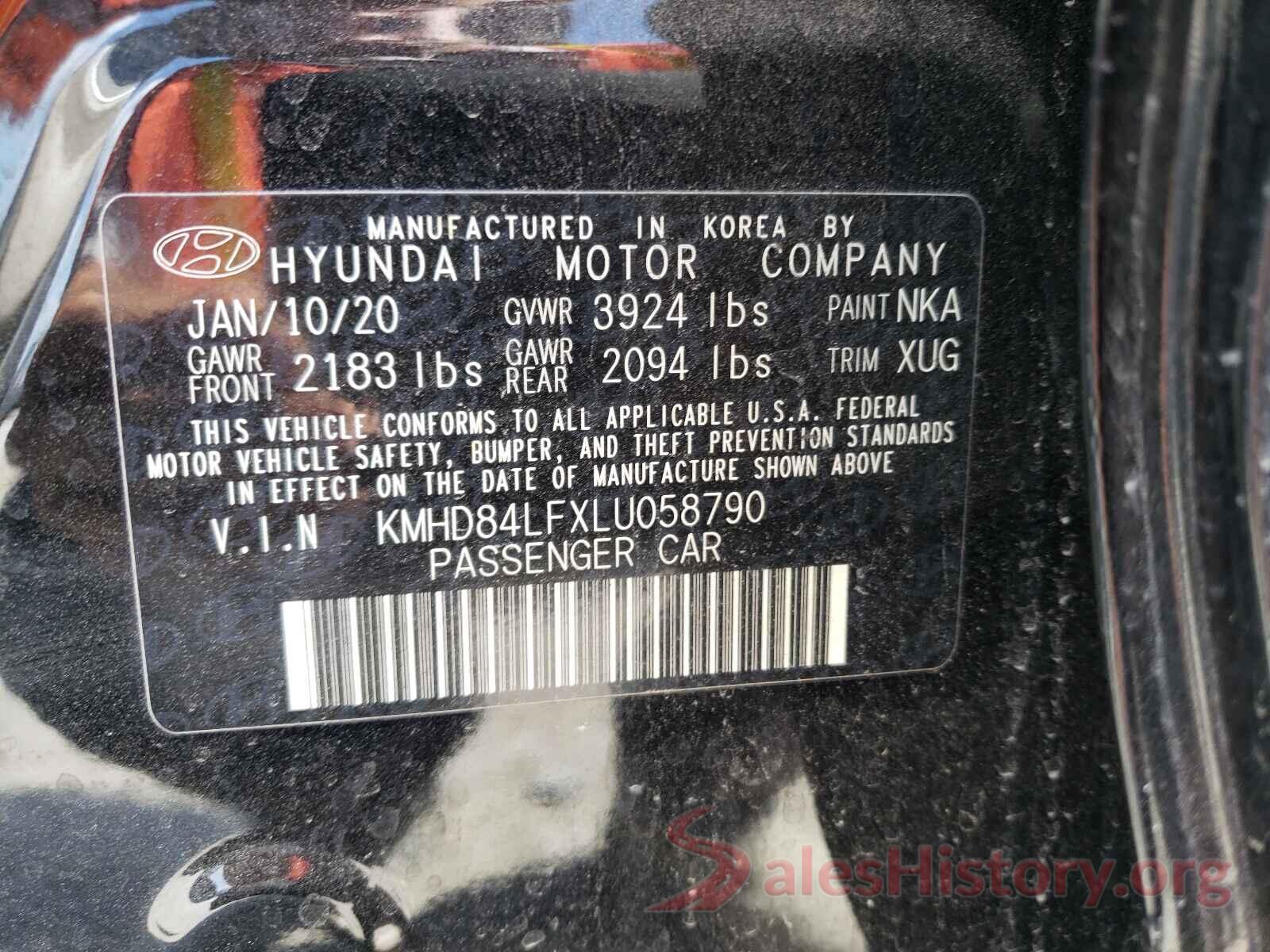 KMHD84LFXLU058790 2020 HYUNDAI ELANTRA