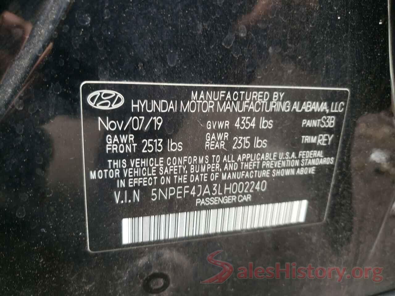 5NPEF4JA3LH002240 2020 HYUNDAI SONATA