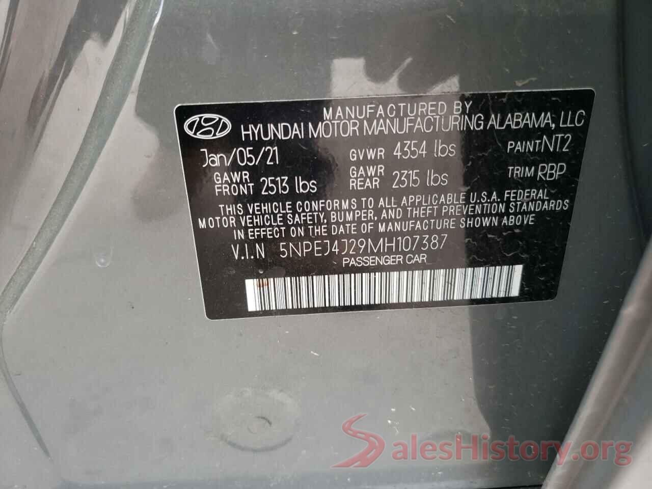 5NPEJ4J29MH107387 2021 HYUNDAI SONATA