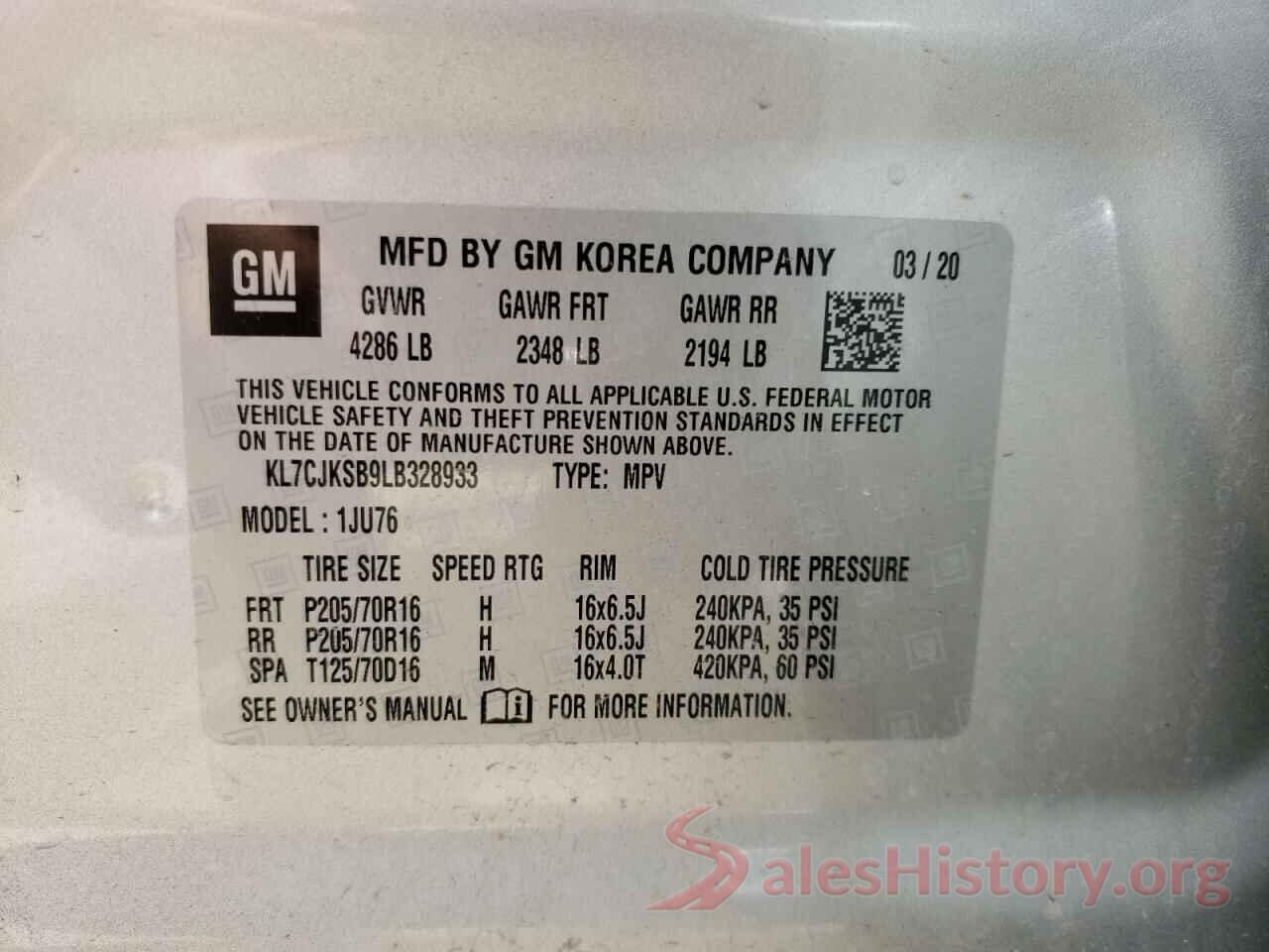 KL7CJKSB9LB328933 2020 CHEVROLET TRAX