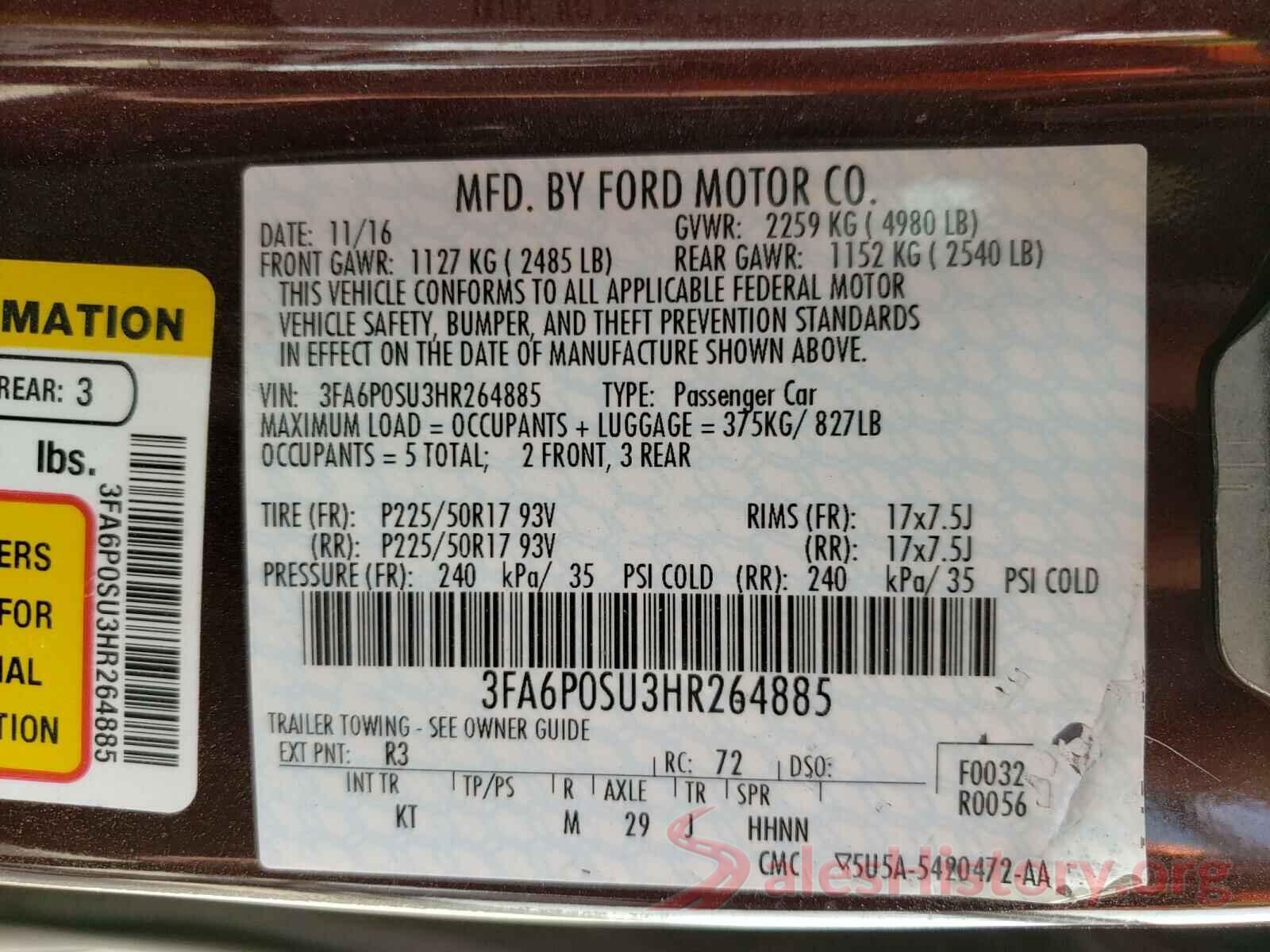 3FA6P0SU3HR264885 2017 FORD FUSION