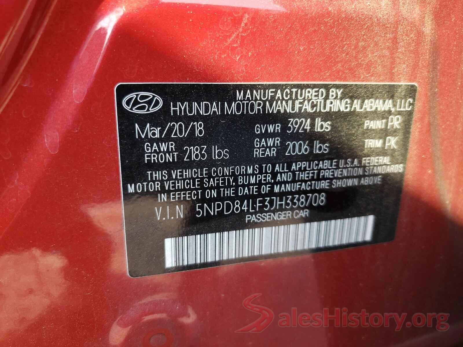 5NPD84LF3JH338708 2018 HYUNDAI ELANTRA