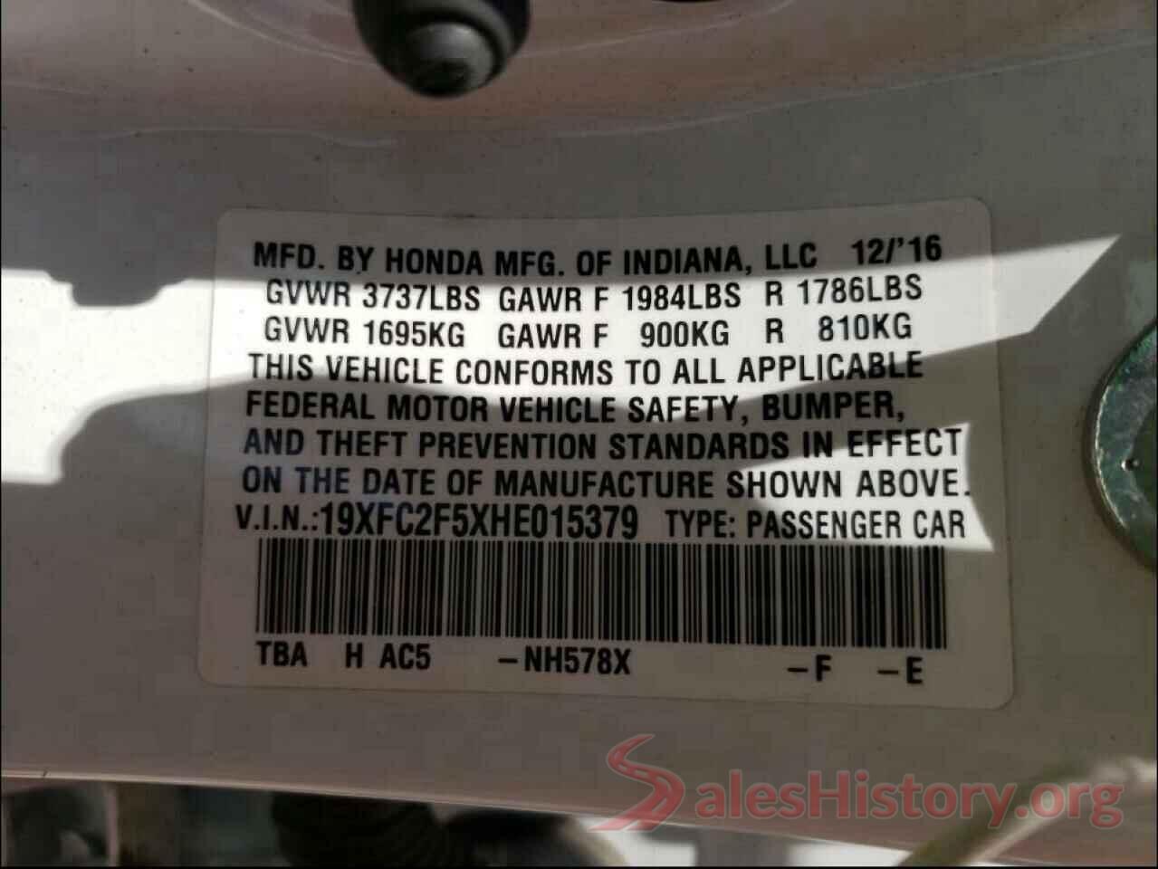 19XFC2F5XHE015379 2017 HONDA CIVIC