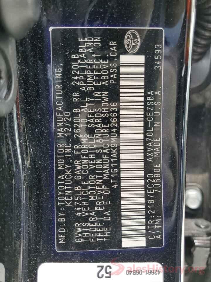 4T1G11AK9MU426636 2021 TOYOTA CAMRY