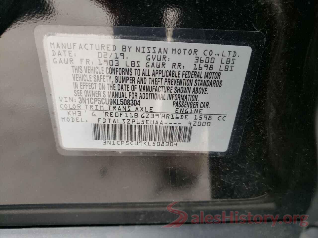 3N1CP5CU9KL508304 2019 NISSAN KICKS