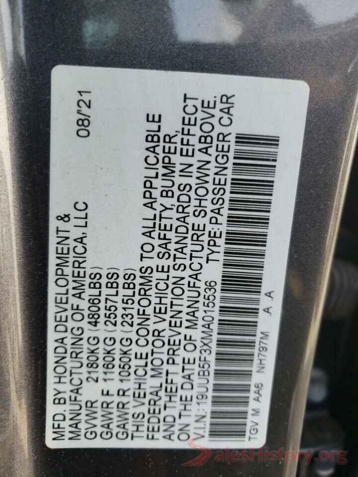 19UUB5F3XMA015536 2021 ACURA TLX