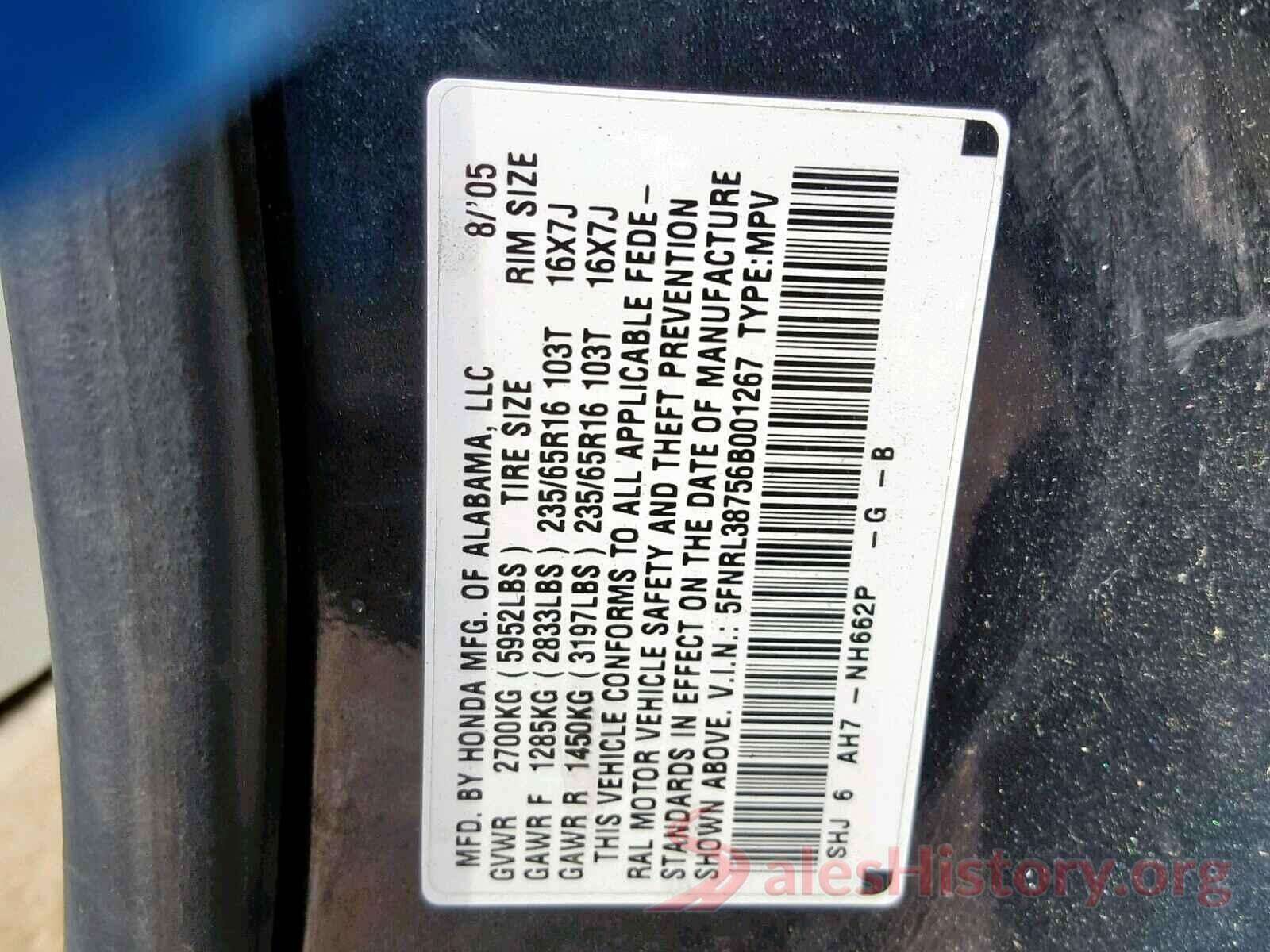 5FNRL38756B001267 2006 HONDA ODYSSEY EX