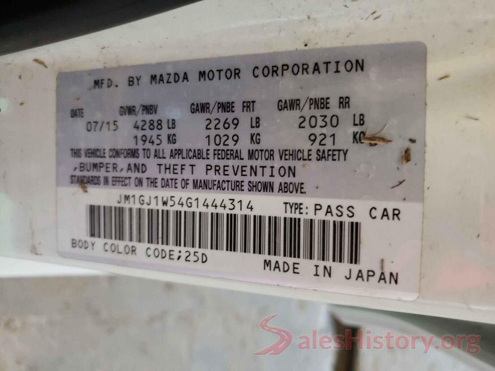 JM1GJ1W54G1444314 2016 MAZDA 6