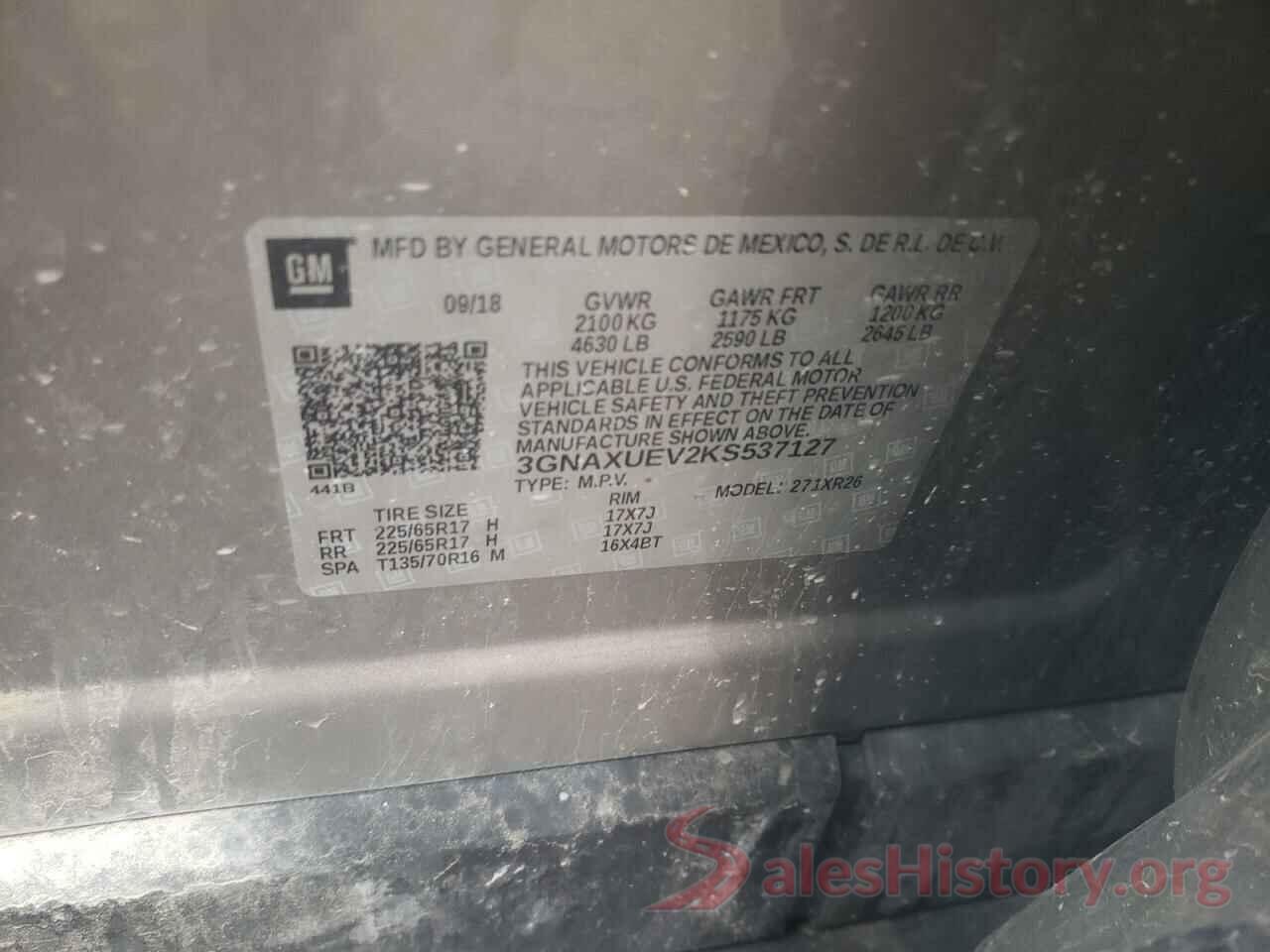 3GNAXUEV2KS537127 2019 CHEVROLET EQUINOX