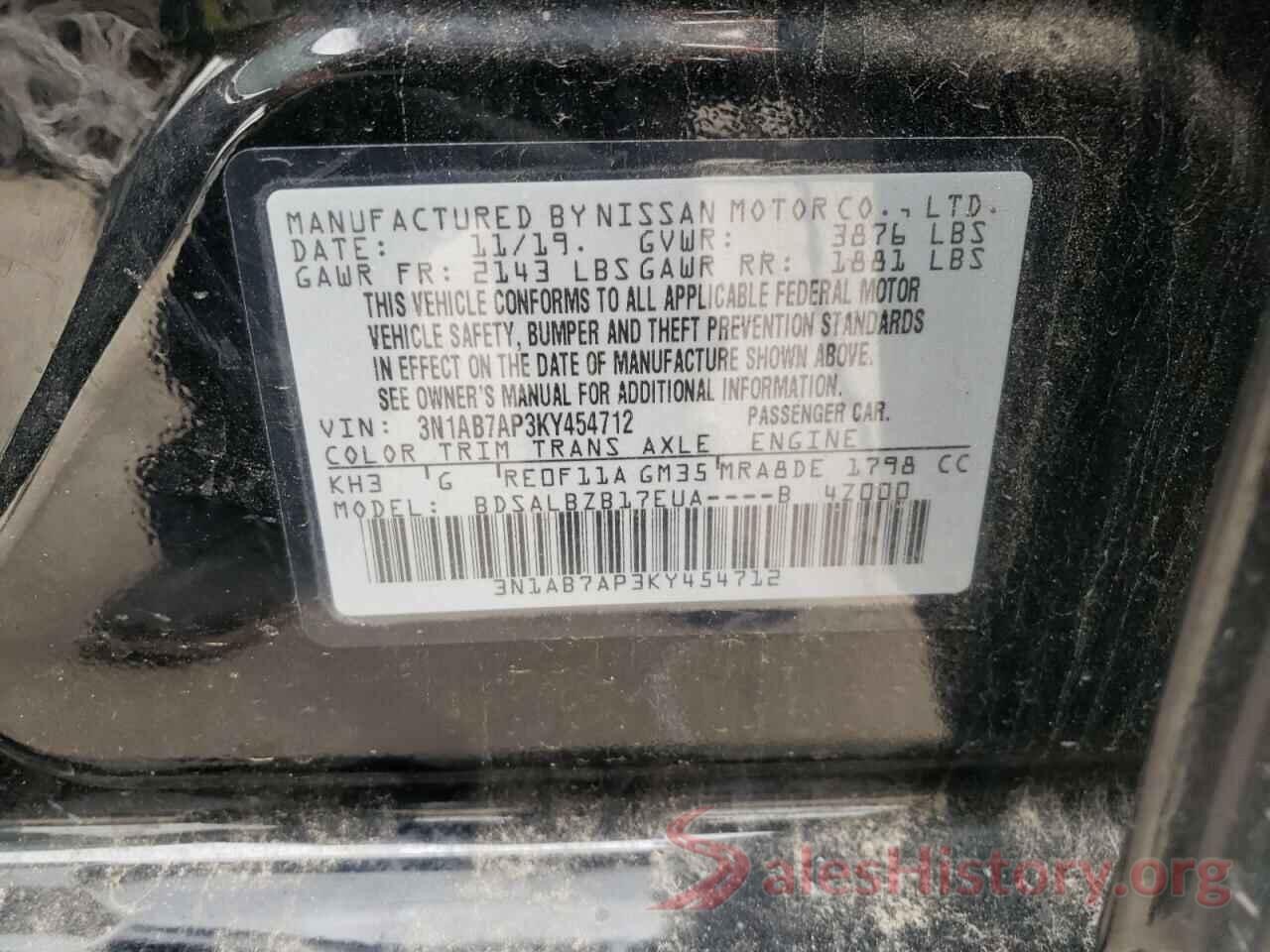 3N1AB7AP3KY454712 2019 NISSAN SENTRA