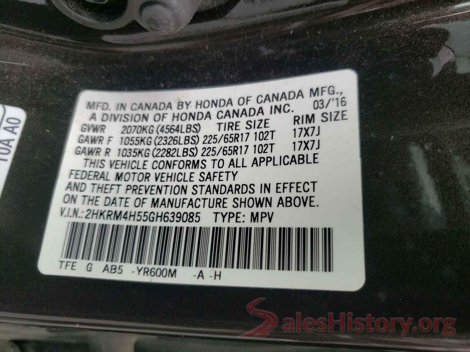 2HKRM4H55GH639085 2016 HONDA CRV