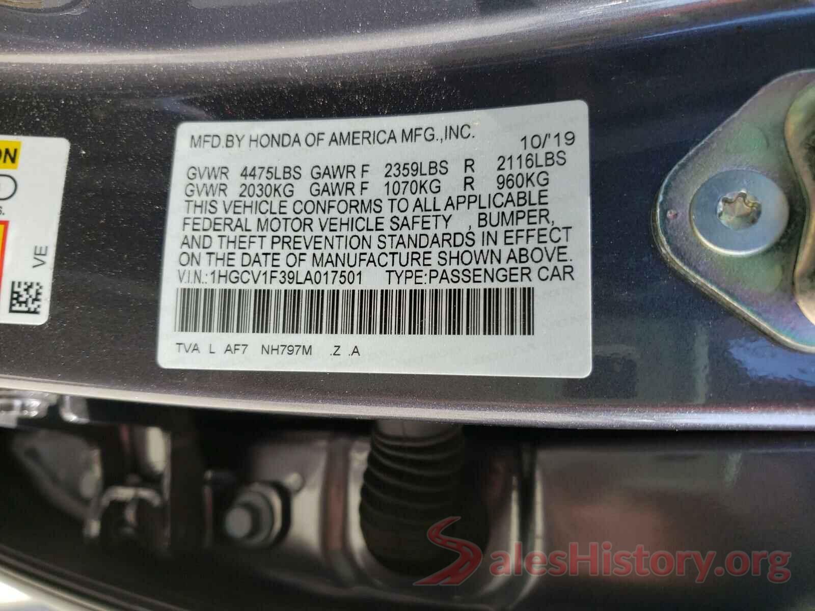 1HGCV1F39LA017501 2020 HONDA ACCORD