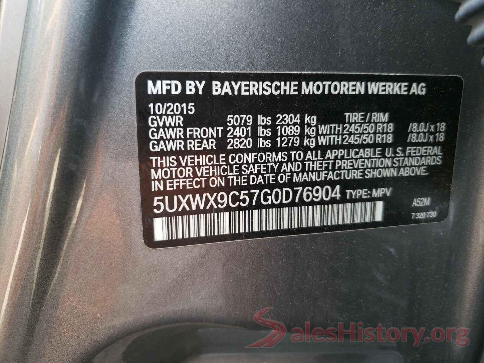 5UXWX9C57G0D76904 2016 BMW X3