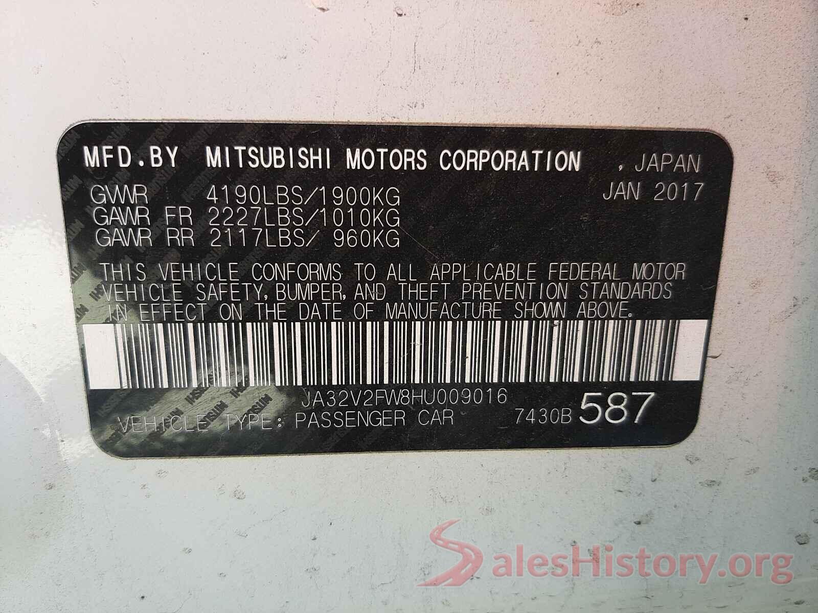 JA32V2FW8HU009016 2017 MITSUBISHI LANCER