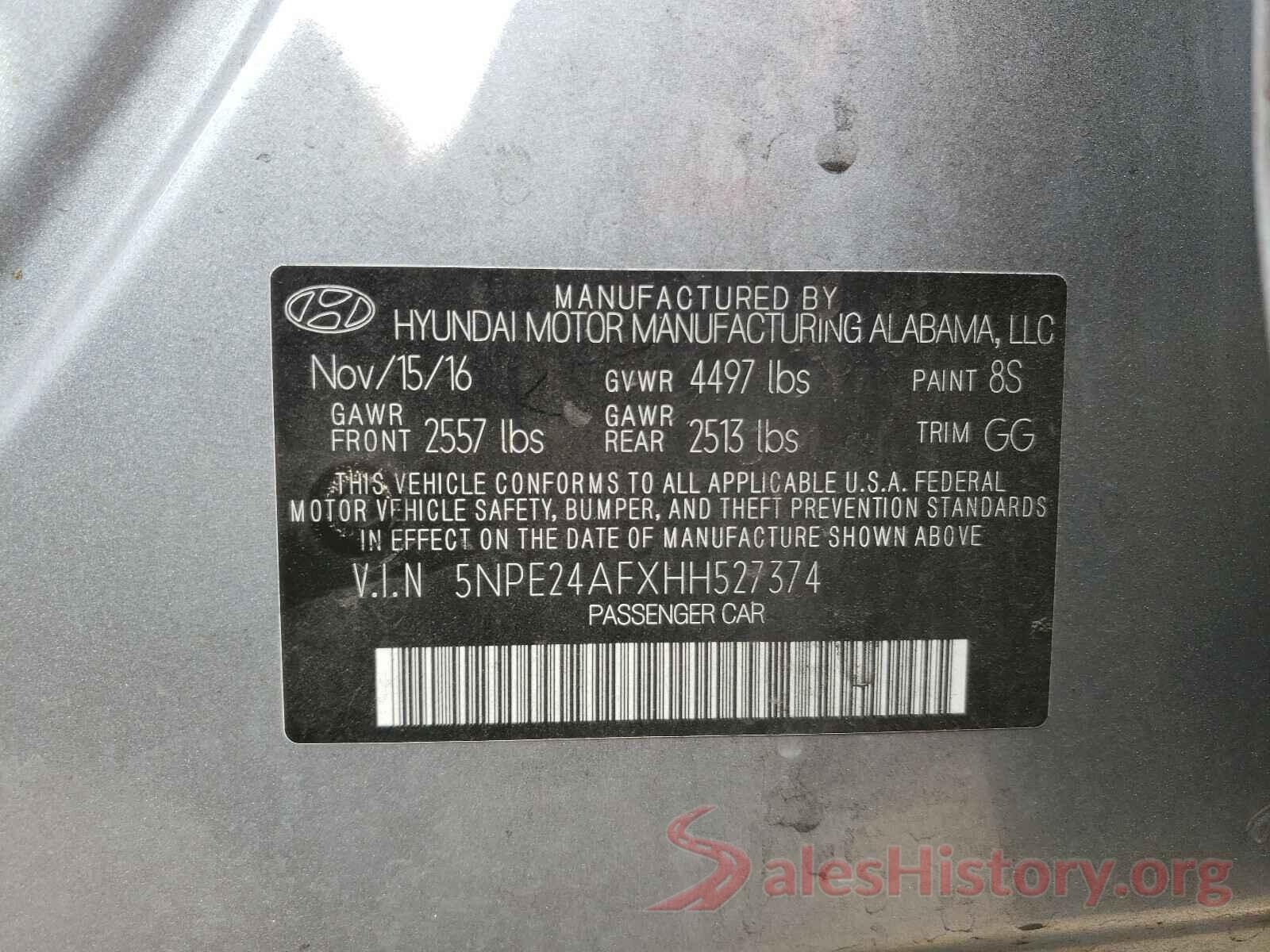 5NPE24AFXHH527374 2017 HYUNDAI SONATA