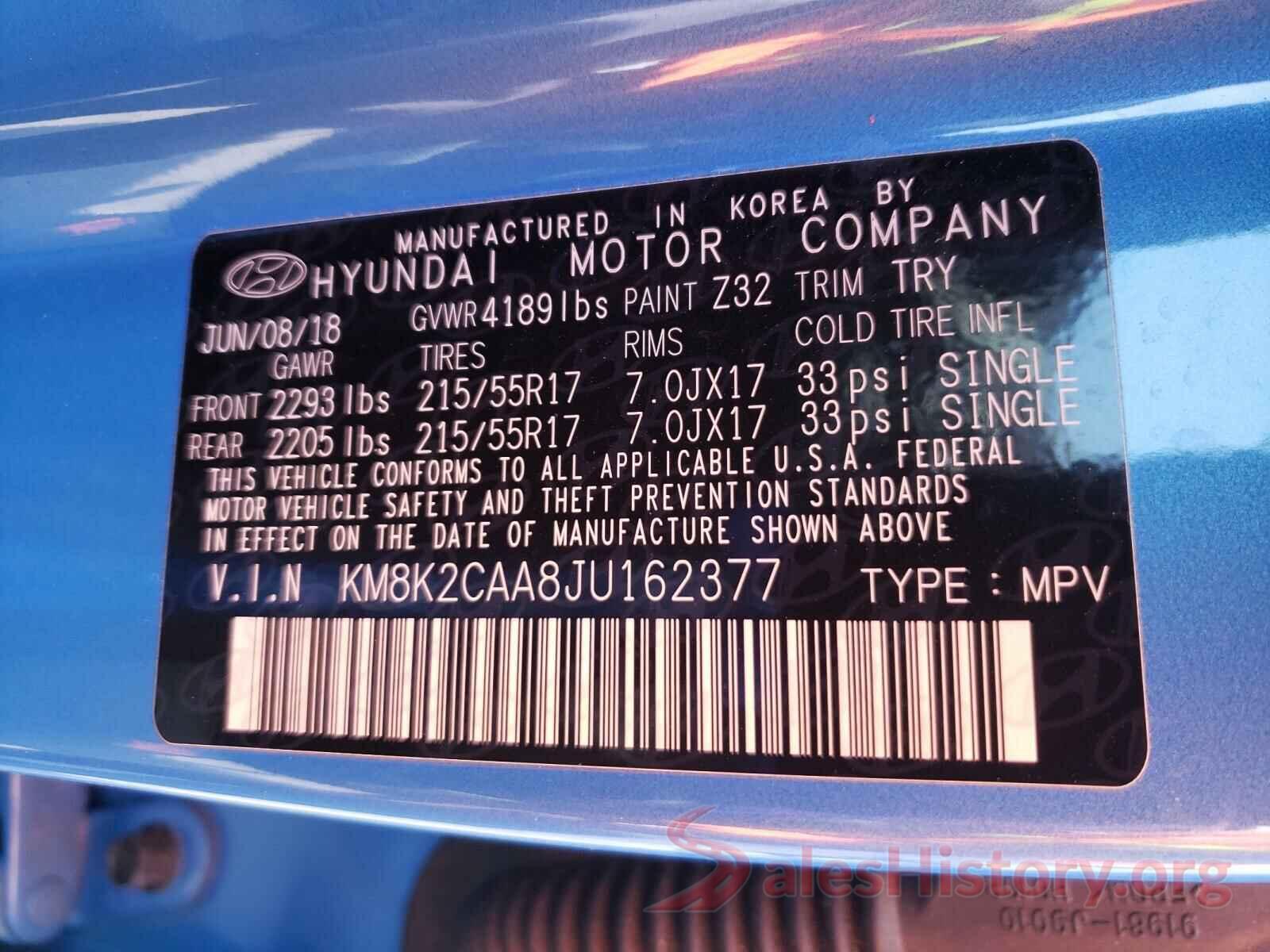 KM8K2CAA8JU162377 2018 HYUNDAI KONA