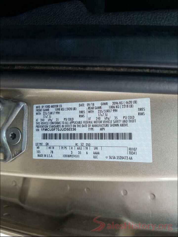 1FMCU0F70JUD50336 2018 FORD ESCAPE