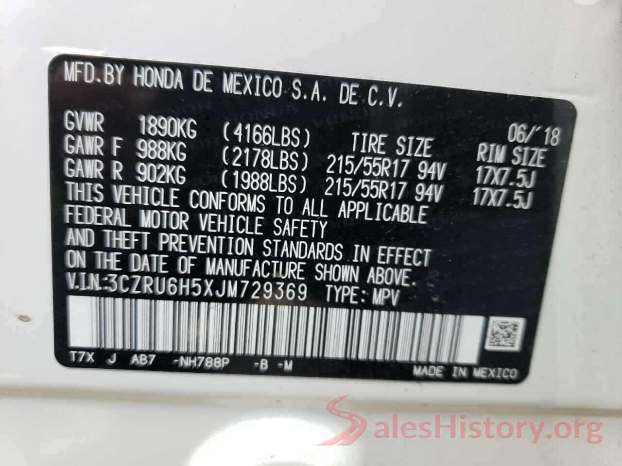 3CZRU6H5XJM729369 2018 HONDA HR-V