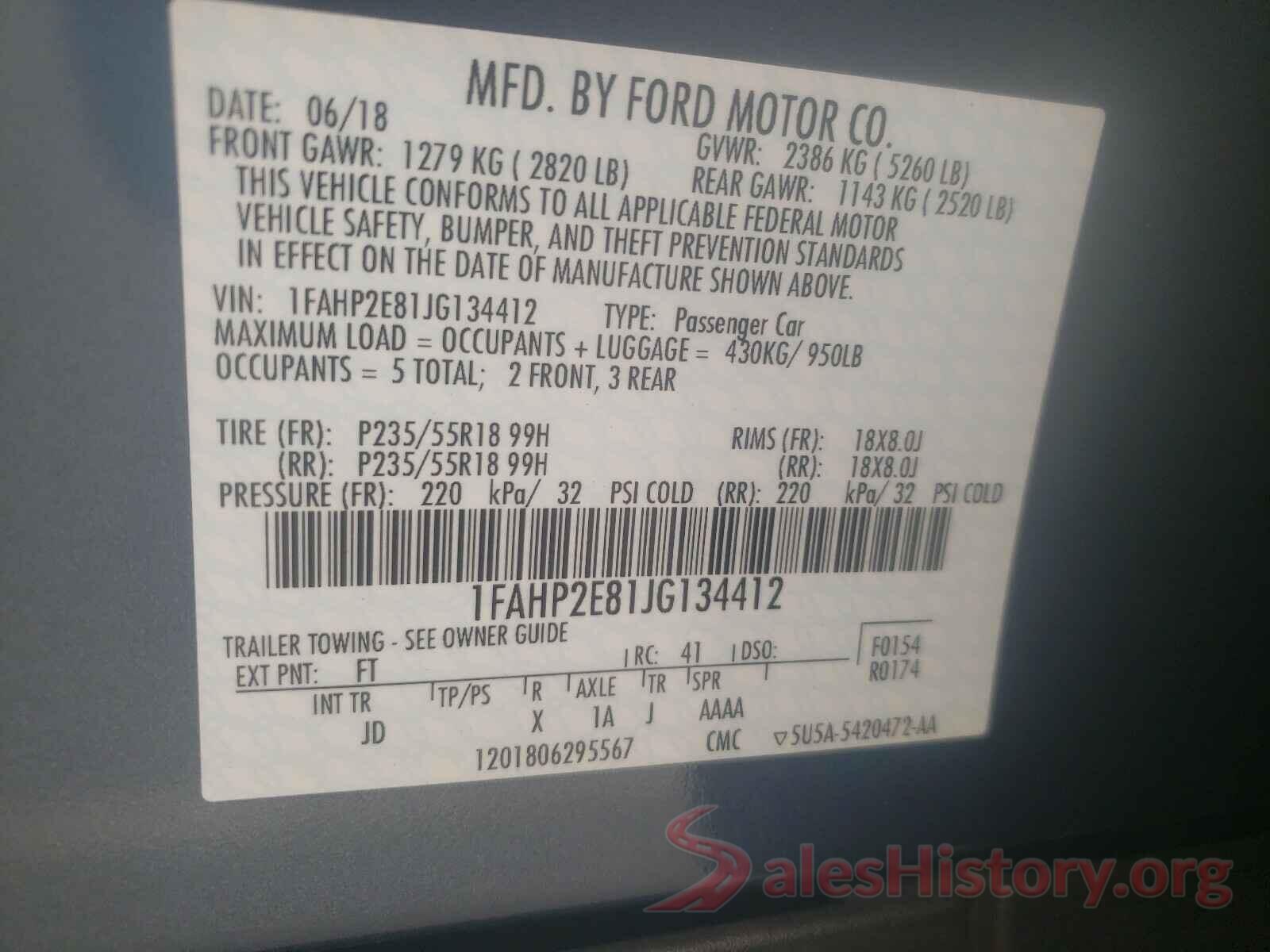 1FAHP2E81JG134412 2018 FORD TAURUS