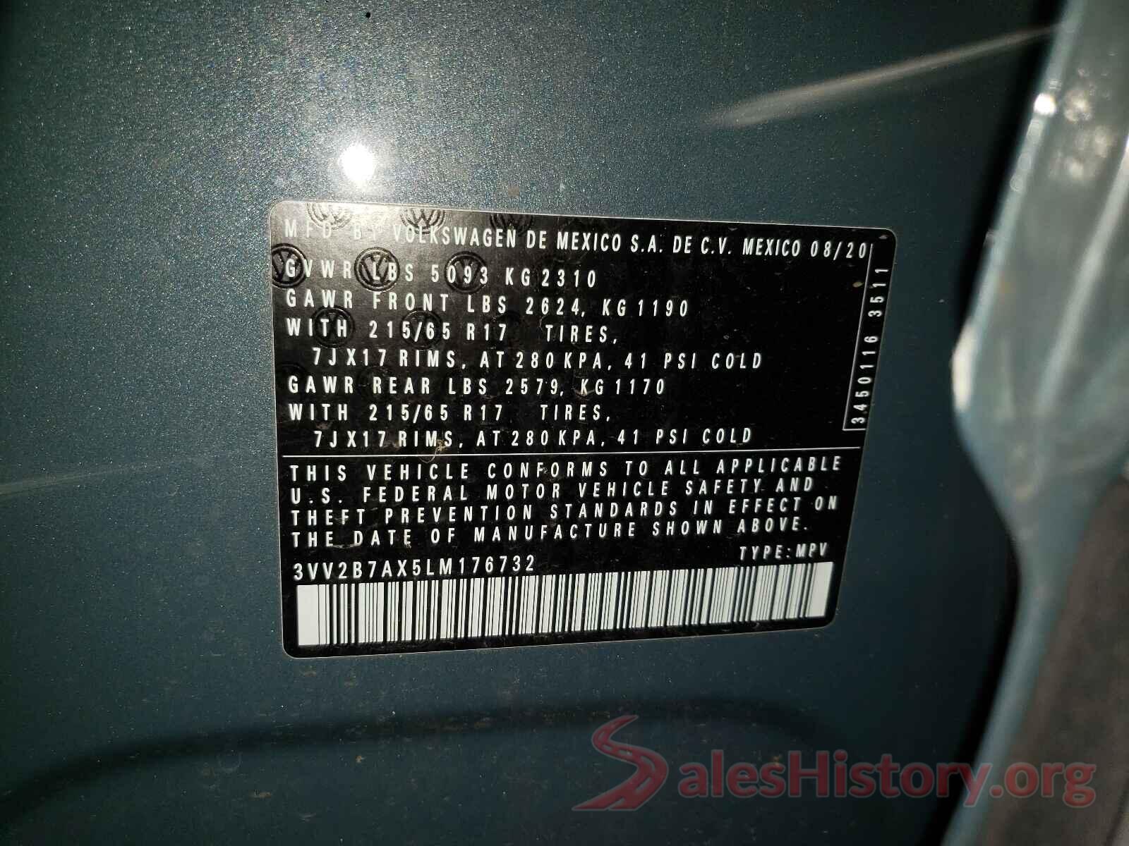 3VV2B7AX5LM176732 2020 VOLKSWAGEN TIGUAN