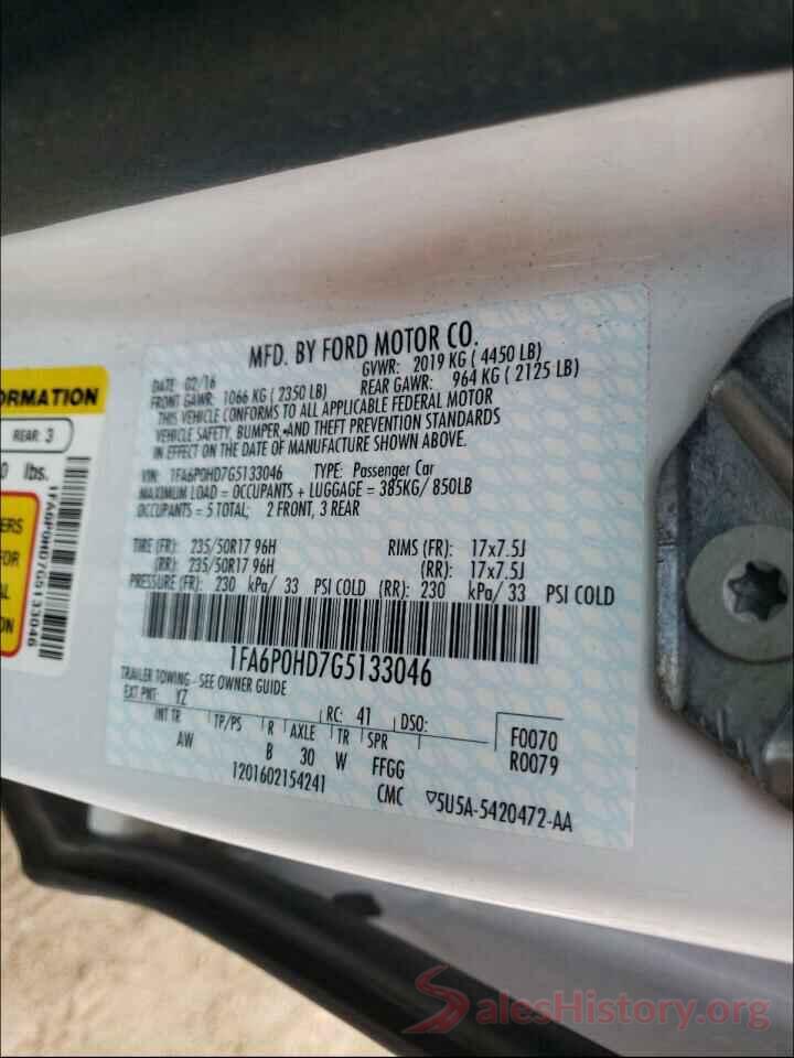 1FA6P0HD7G5133046 2016 FORD FUSION