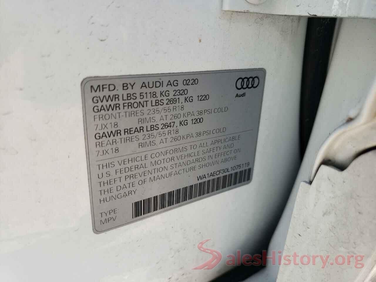 WA1AECF30L1075119 2020 AUDI Q3