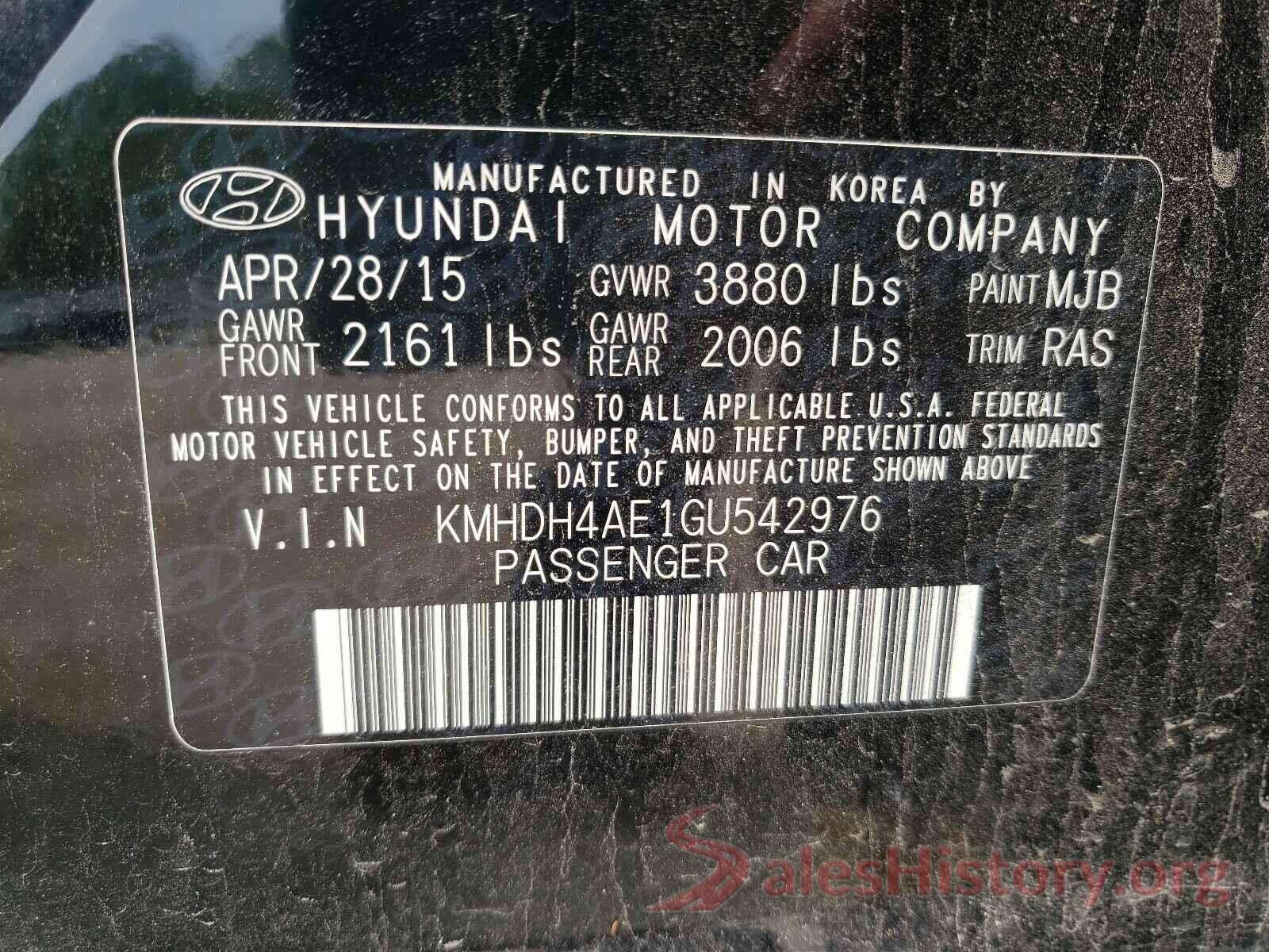 KMHDH4AE1GU542976 2016 HYUNDAI ELANTRA