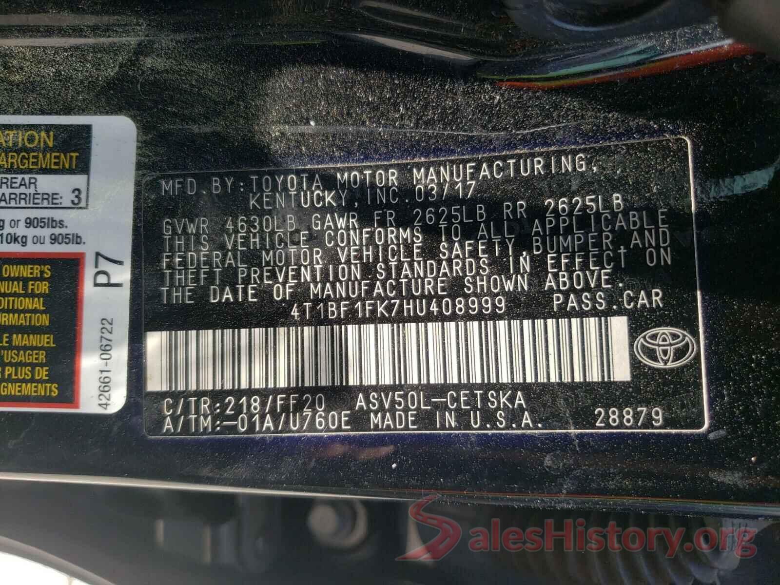 4T1BF1FK7HU408999 2017 TOYOTA CAMRY