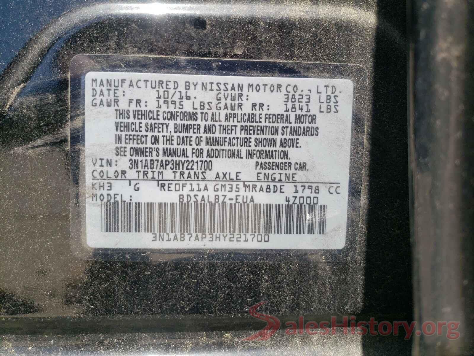 3N1AB7AP3HY221700 2017 NISSAN SENTRA