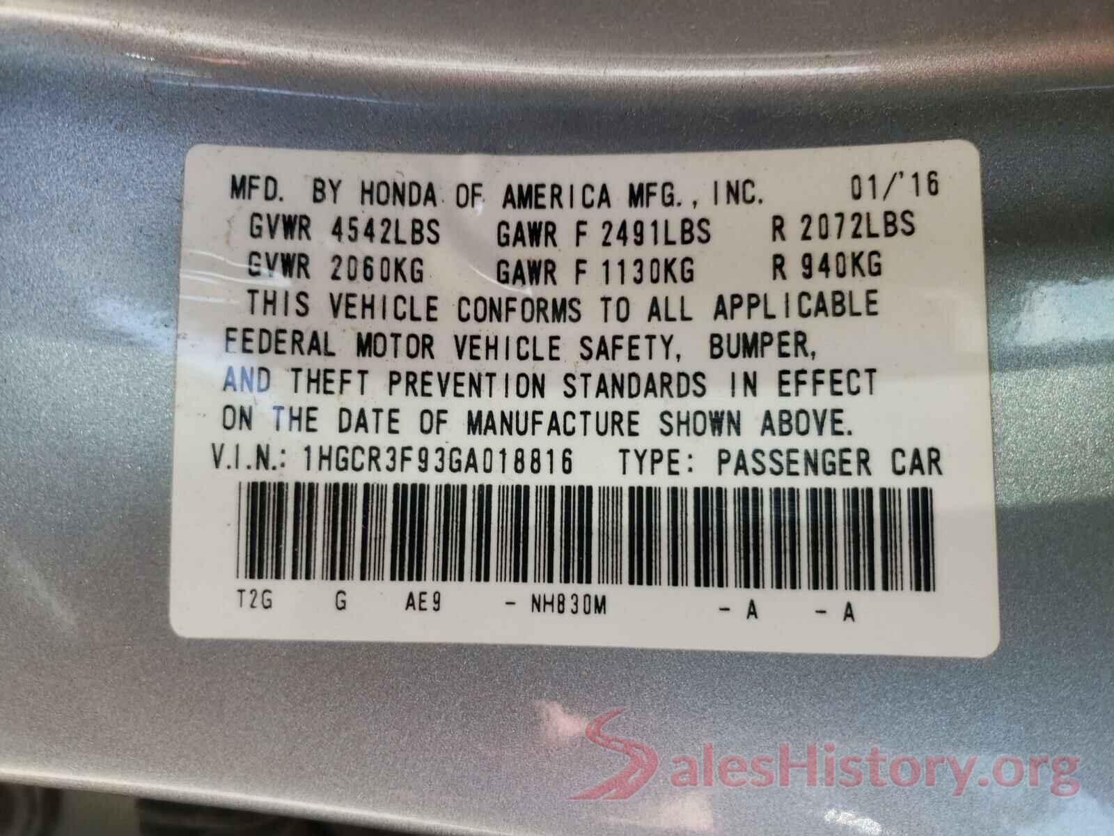 1HGCR3F93GA018816 2016 HONDA ACCORD