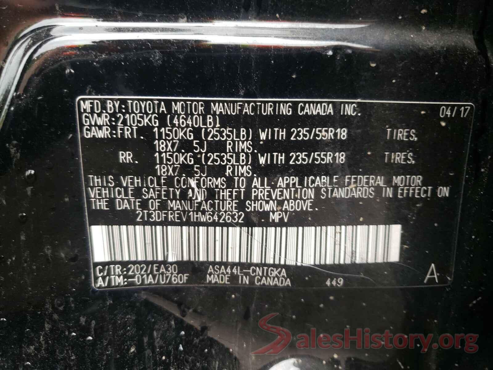 2T3DFREV1HW642632 2017 TOYOTA RAV4