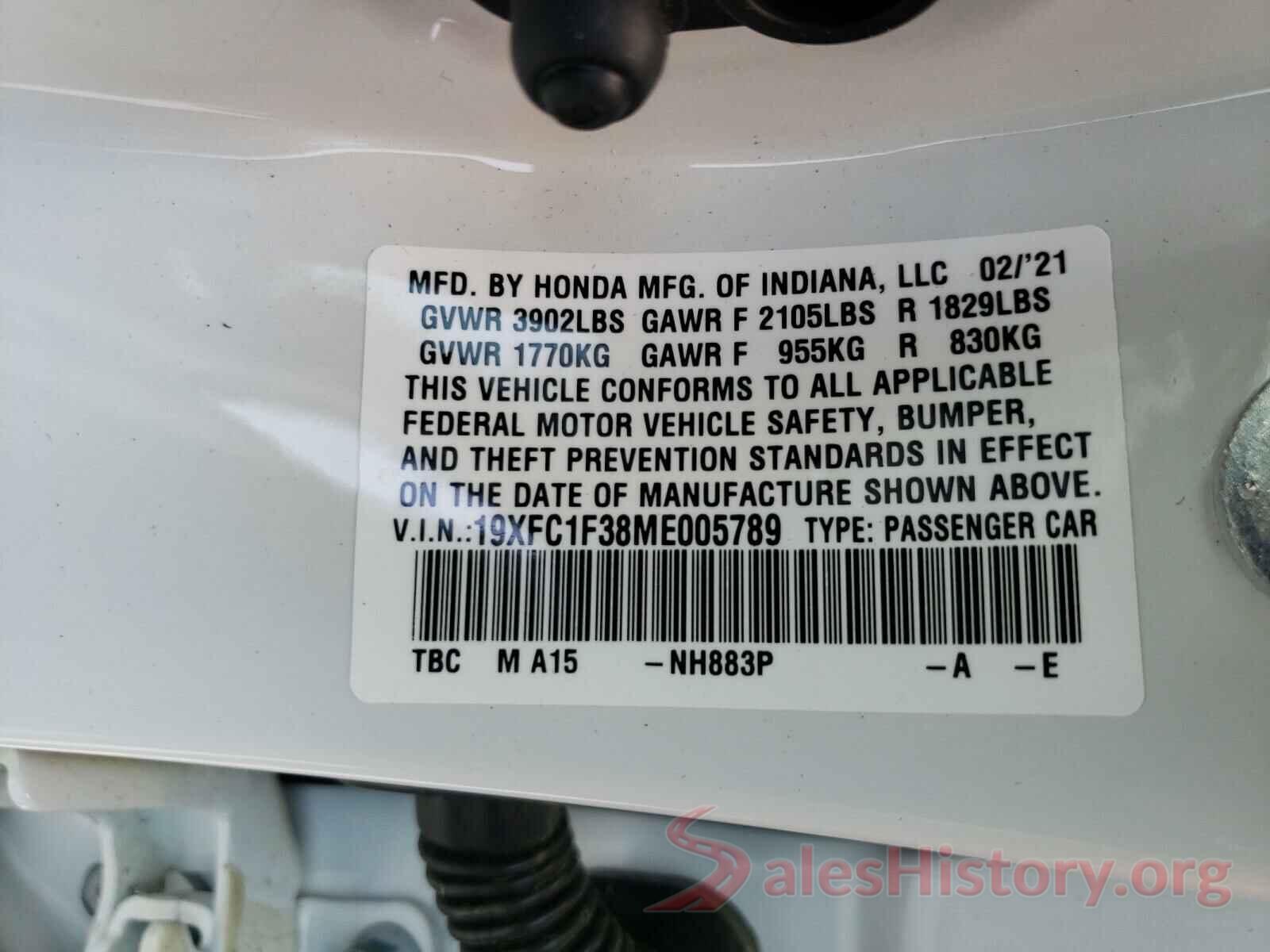 19XFC1F38ME005789 2021 HONDA CIVIC