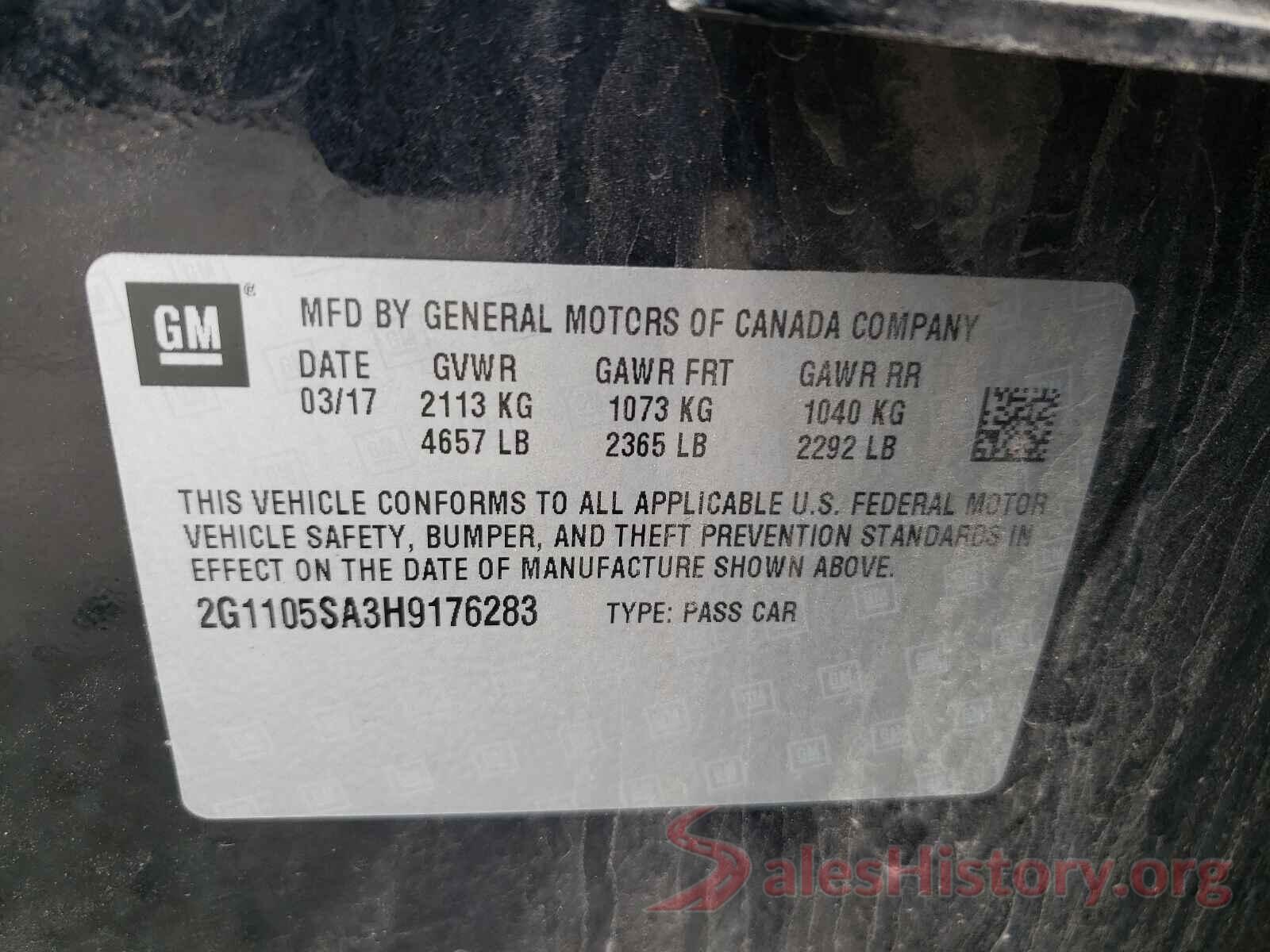 2G1105SA3H9176283 2017 CHEVROLET IMPALA