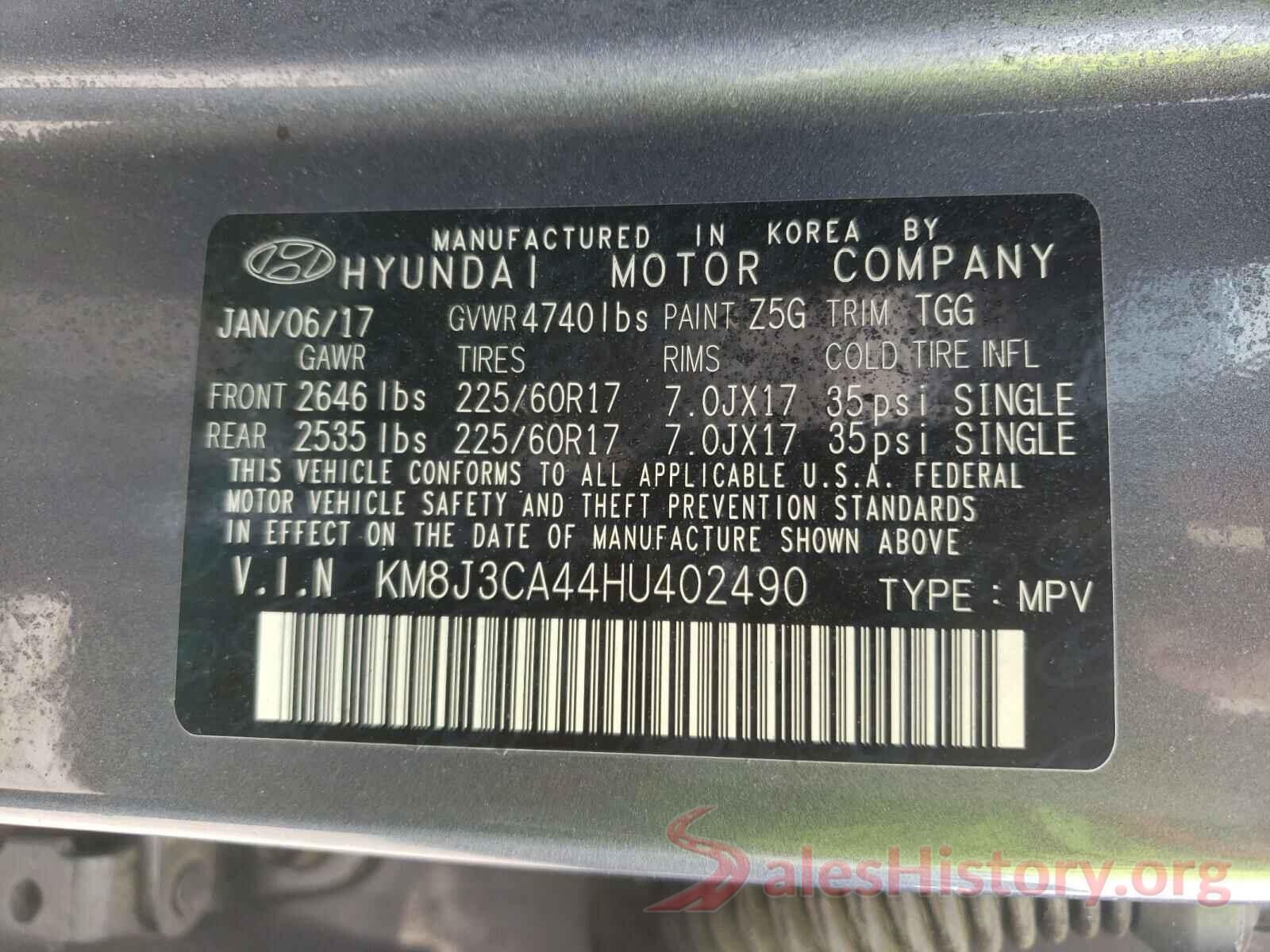 KM8J3CA44HU402490 2017 HYUNDAI TUCSON