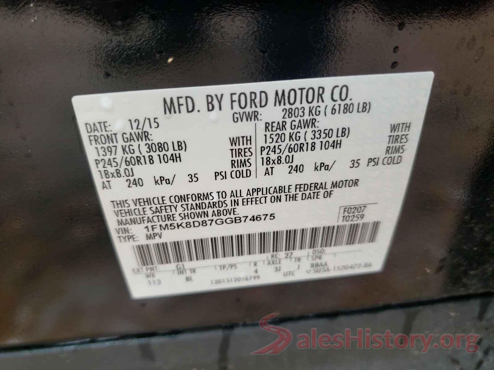 1FM5K8D87GGB74675 2016 FORD EXPLORER